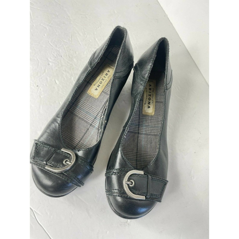 Arizona Jean Company Black Buckle Flat Women's Size 7.5 Shoes Faux Leather